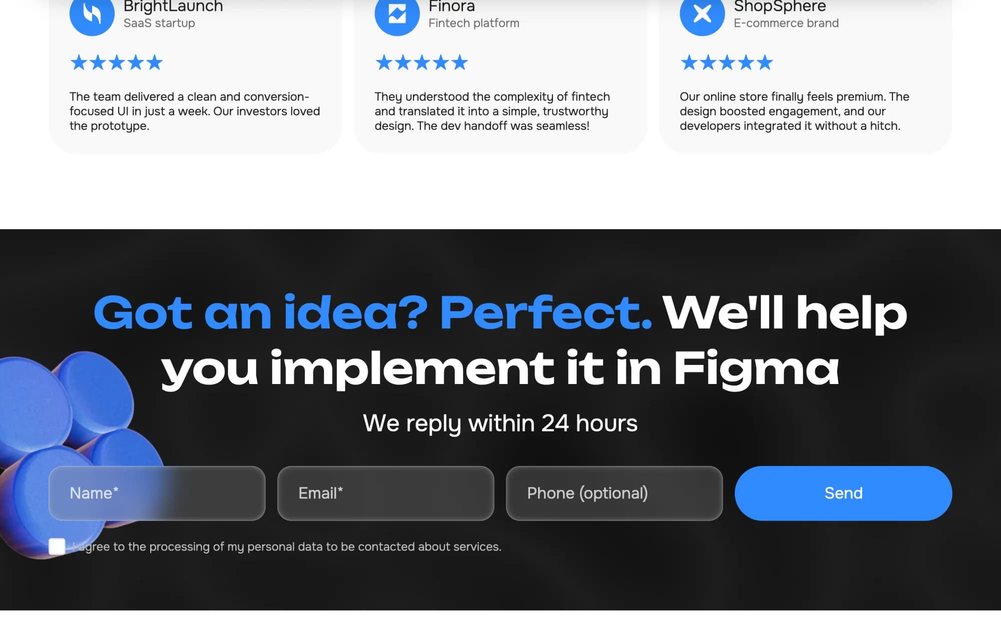 Lead form — inline validation, phone formatting, REST API